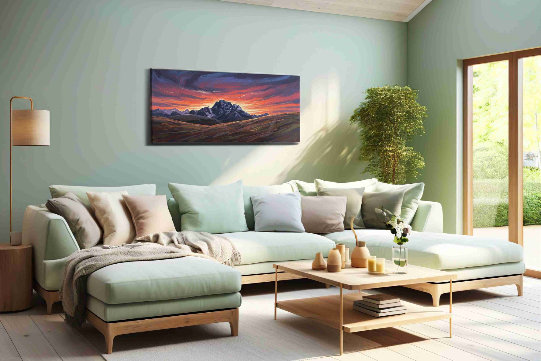 Eternal Twilight Peaks mountain canvas print, hanging on wall