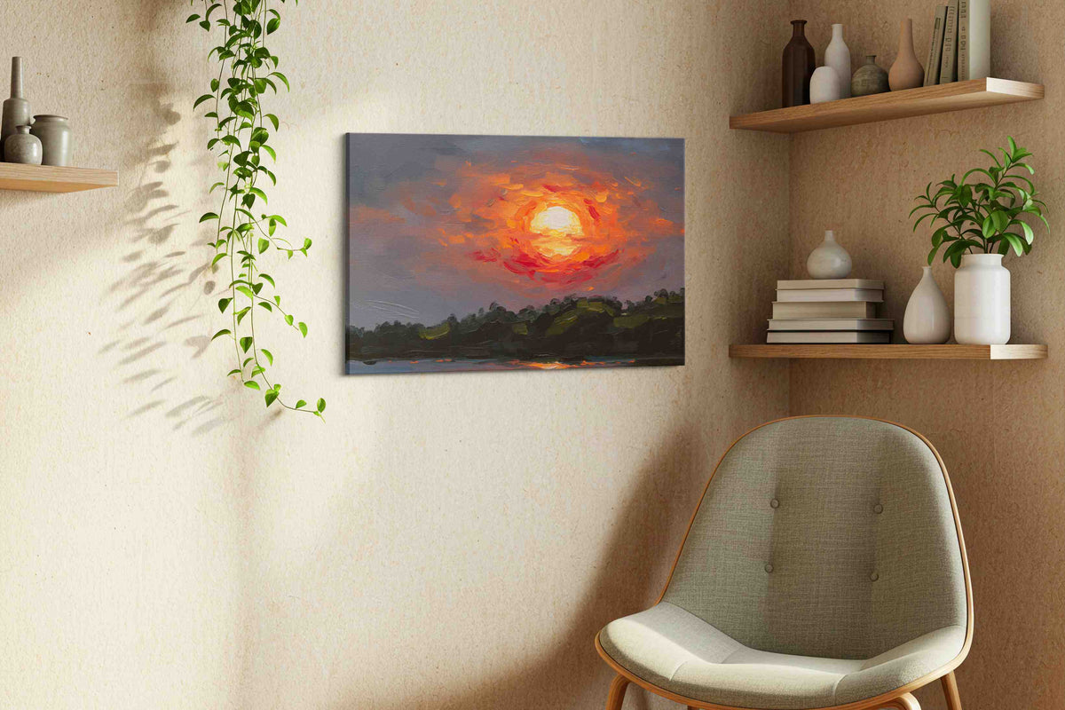 Ethereal Twilight Glow landscape canvas print, displayed in a living room