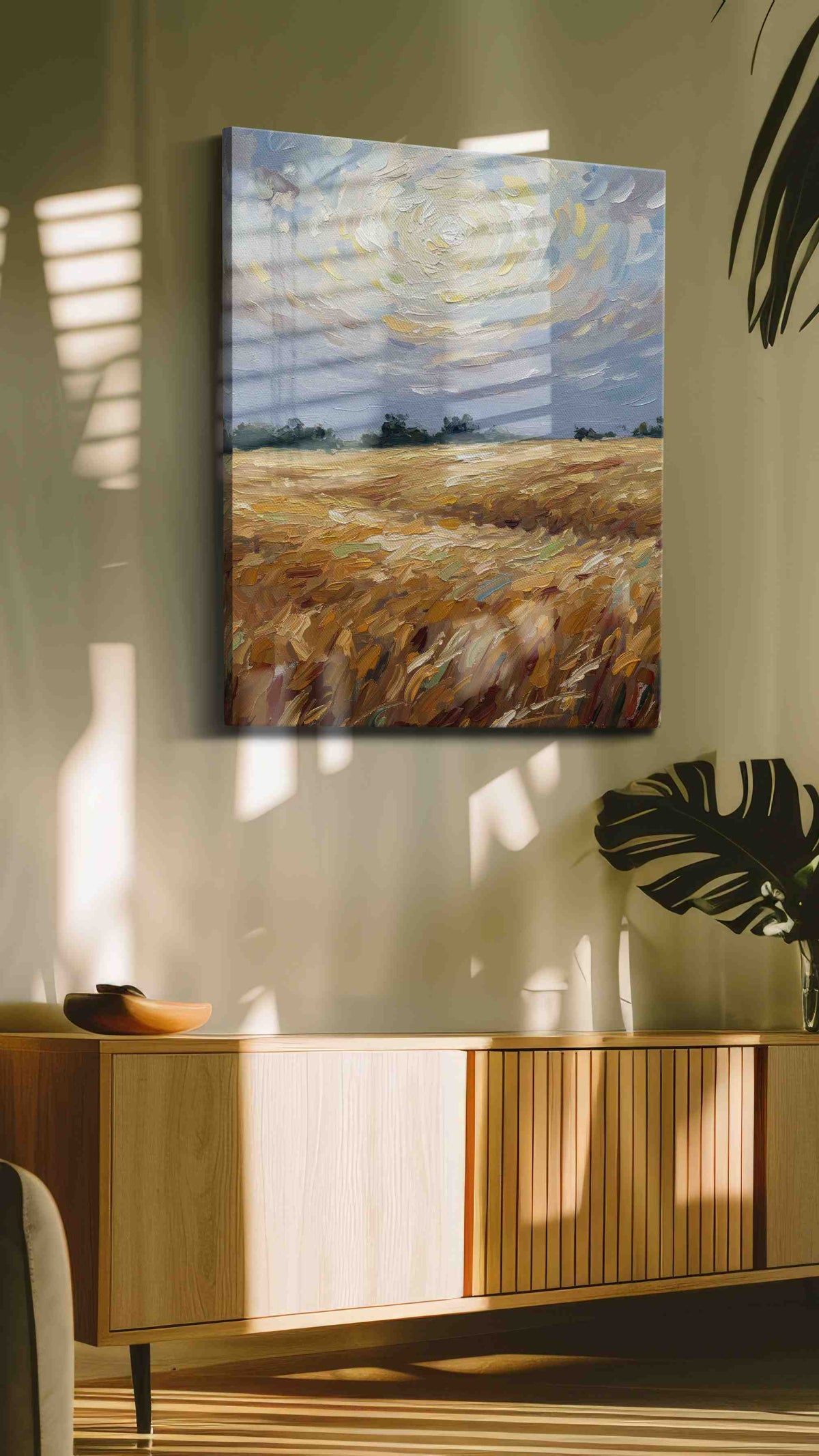 Golden Harvest Whispers landscape canvas print, on wall, lifestyle preview