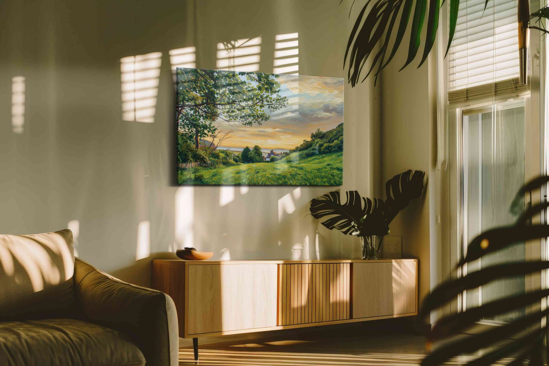 Golden Serenity at Dusk landscape canvas print, on wall, lifestyle preview