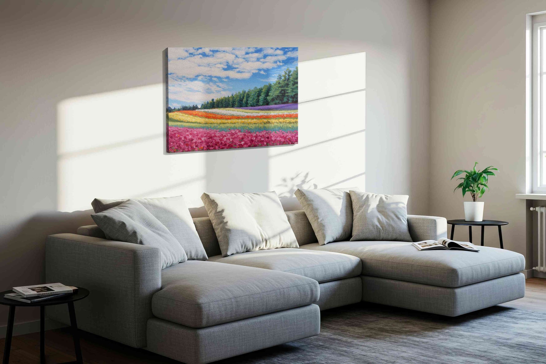 Harmony of Blooms landscape canvas print in a living room scene