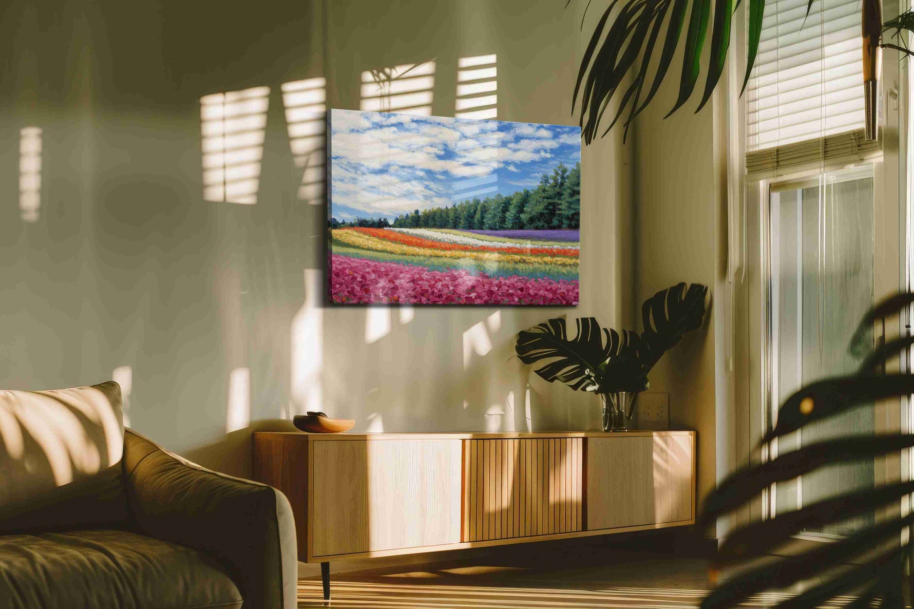 Harmony of Blooms landscape canvas print in a contemporary interior mockup