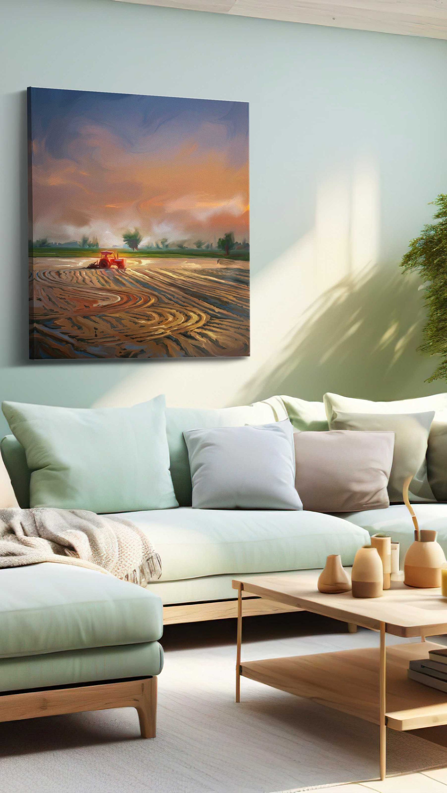 Harvest Dreams at Dusk landscape canvas print, hanging on wall