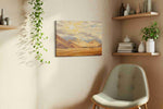 Journey Through the Golden Peaks landscape canvas print, hanging on wall