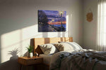 Luminous Twilight Serenity landscape canvas print, displayed in a bedroom