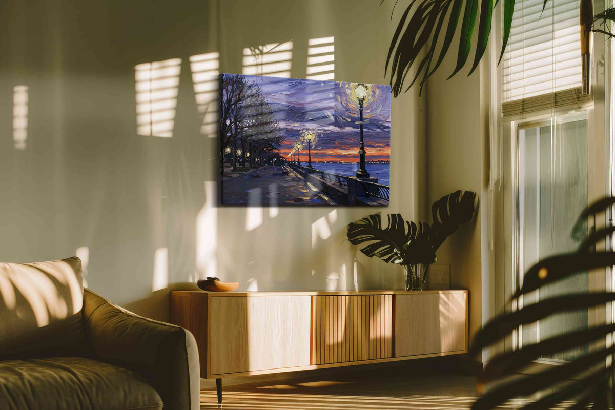 Luminous Twilight Serenity landscape canvas print in a hung canvas mockup