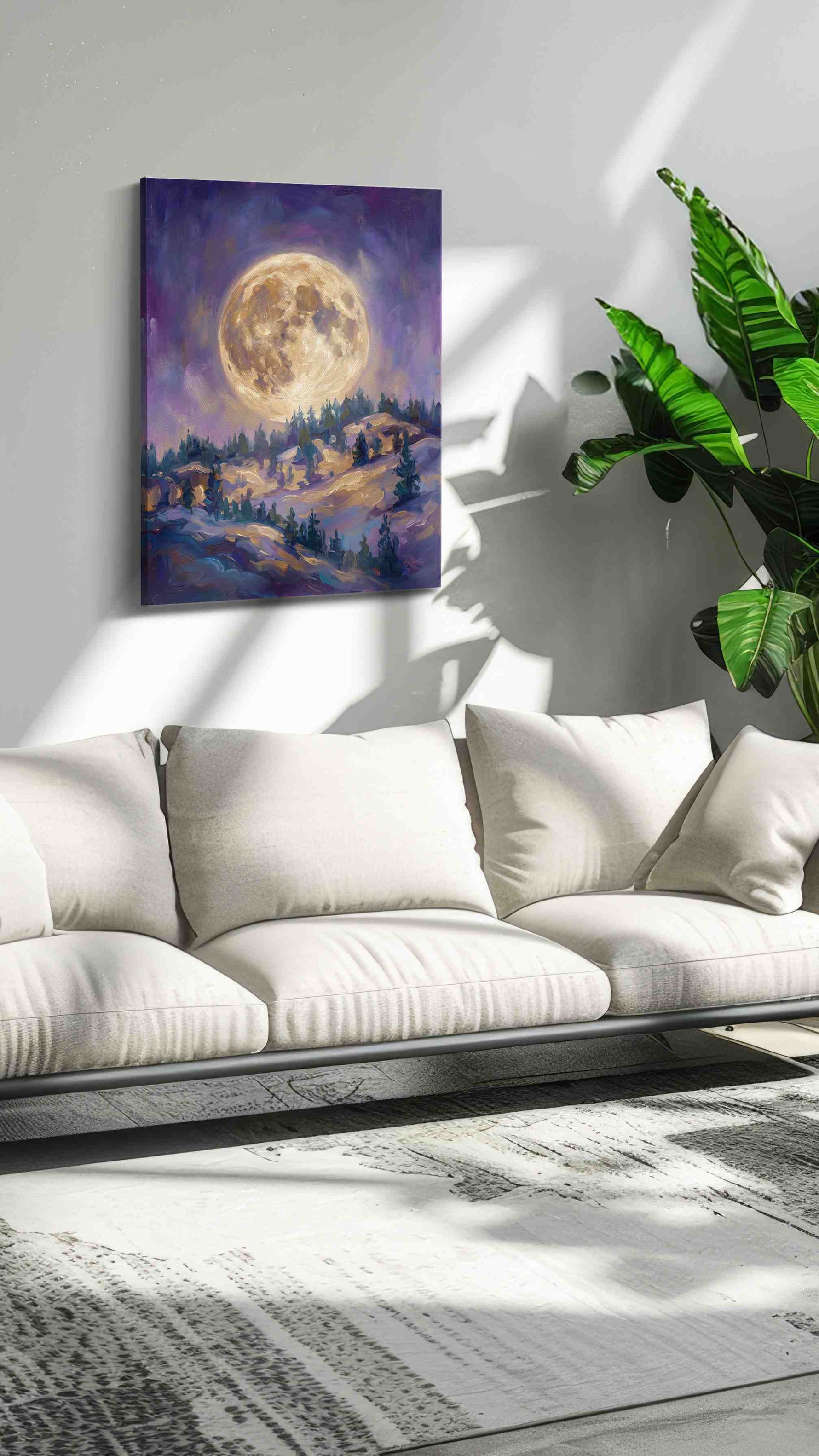 Lunar Glow Over Pines – landscape canvas wall art, gallery-wrapped, ready to hang