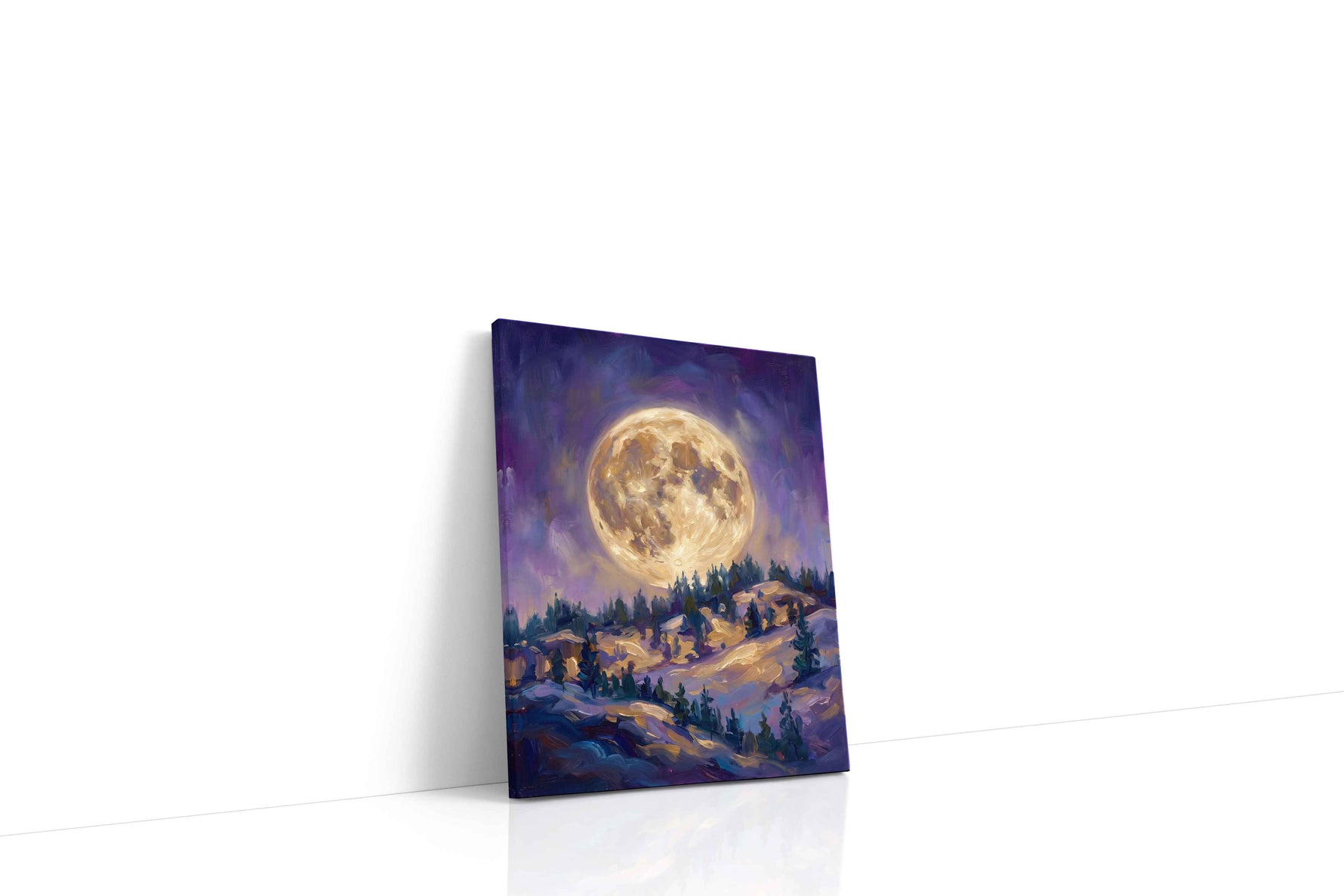 Lunar Glow Over Pines landscape canvas print gallery-wrapped portrait canvas studio shot