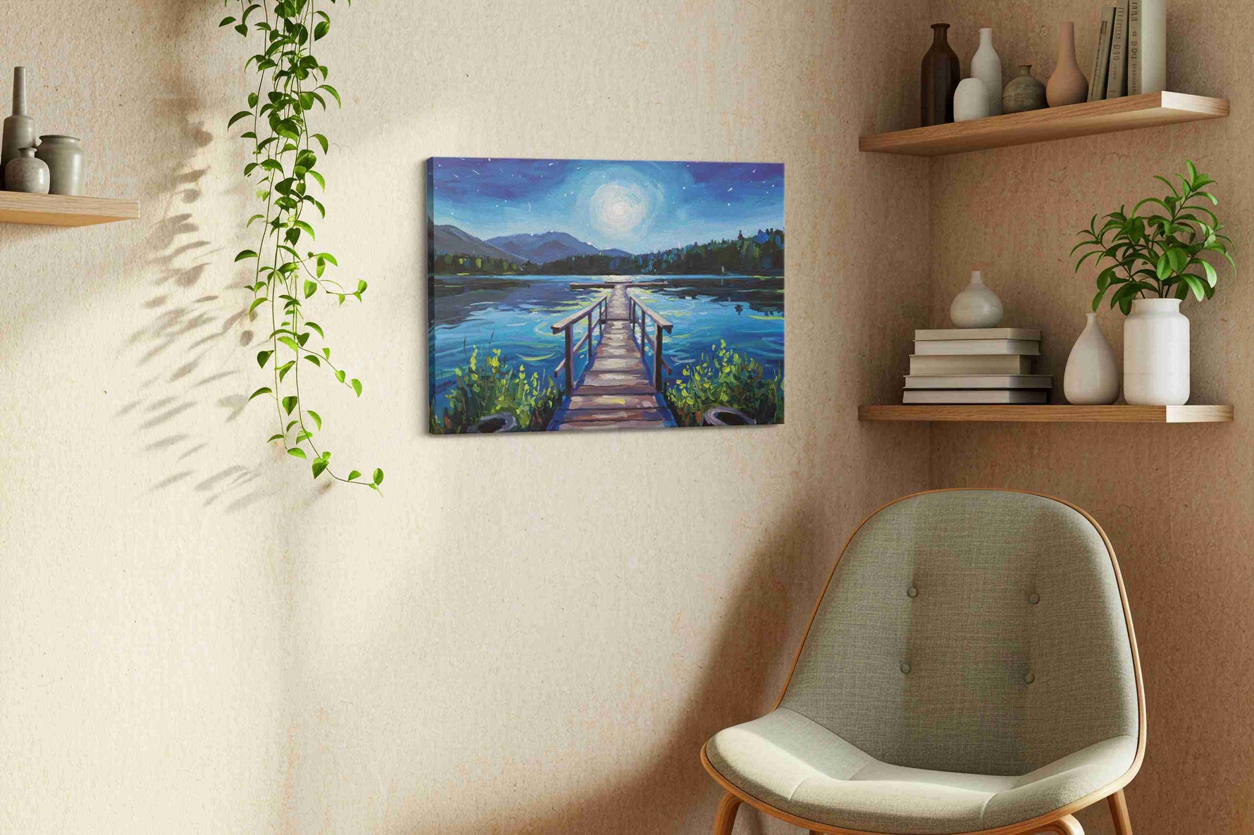 Lunar Reflections Over Tranquil Waters – landscape canvas wall art, gallery-wrapped, ready to hang