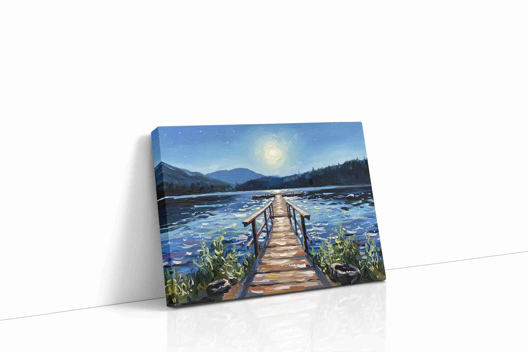 Moonlit Lake Serenity landscape canvas print gallery-wrapped landscape canvas studio shot