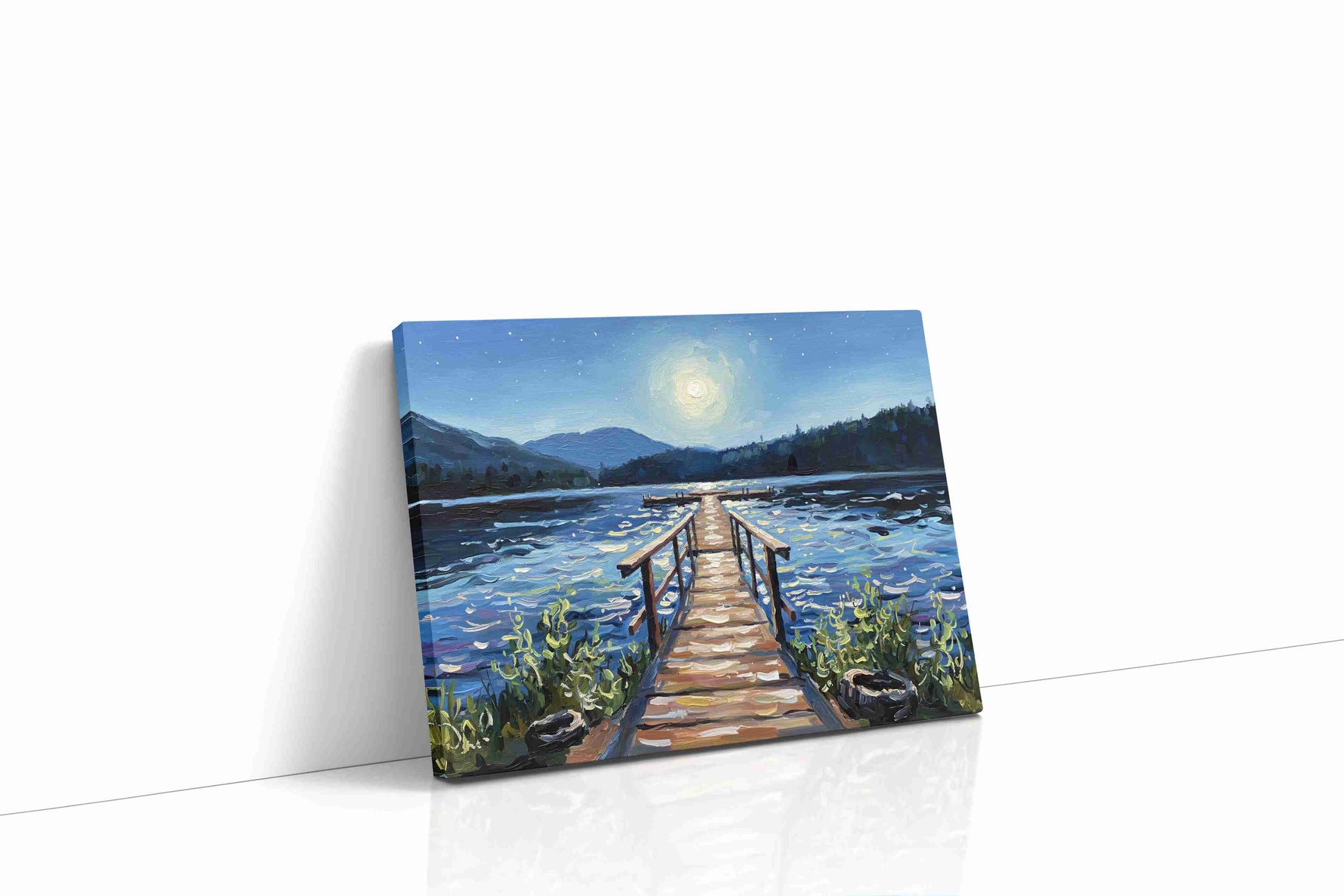 Moonlit Lake Serenity landscape canvas print, gallery-wrapped, ready to hang