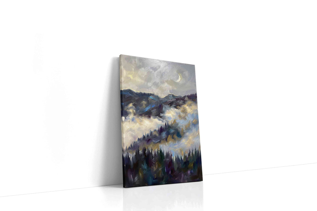 Mystical Mist Over the Peaks landscape canvas print gallery-wrapped portrait canvas studio shot