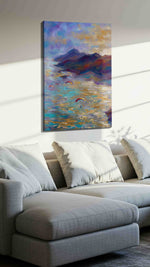 Paragliders at Dusk landscape canvas print, displayed in a living room