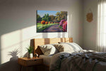 Pathway of Blossoms II landscape canvas print, displayed in a bedroom