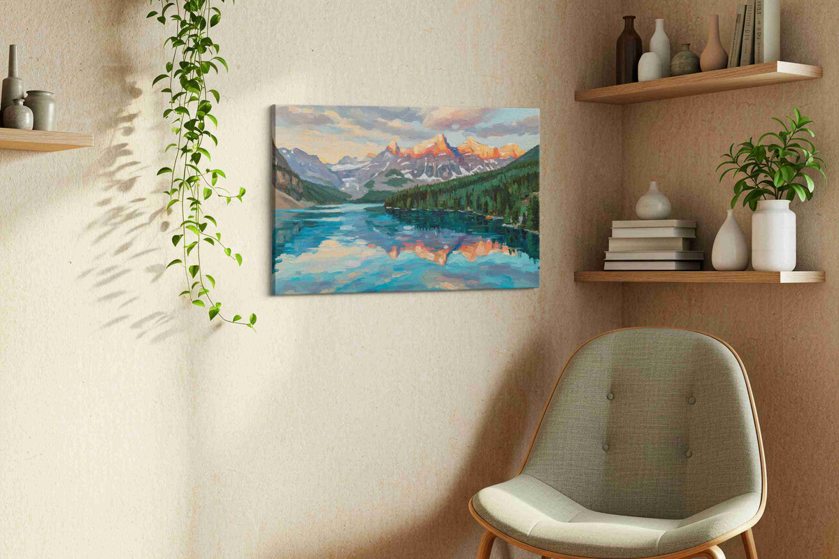 Reflections of Serenity landscape canvas print styled in a living room
