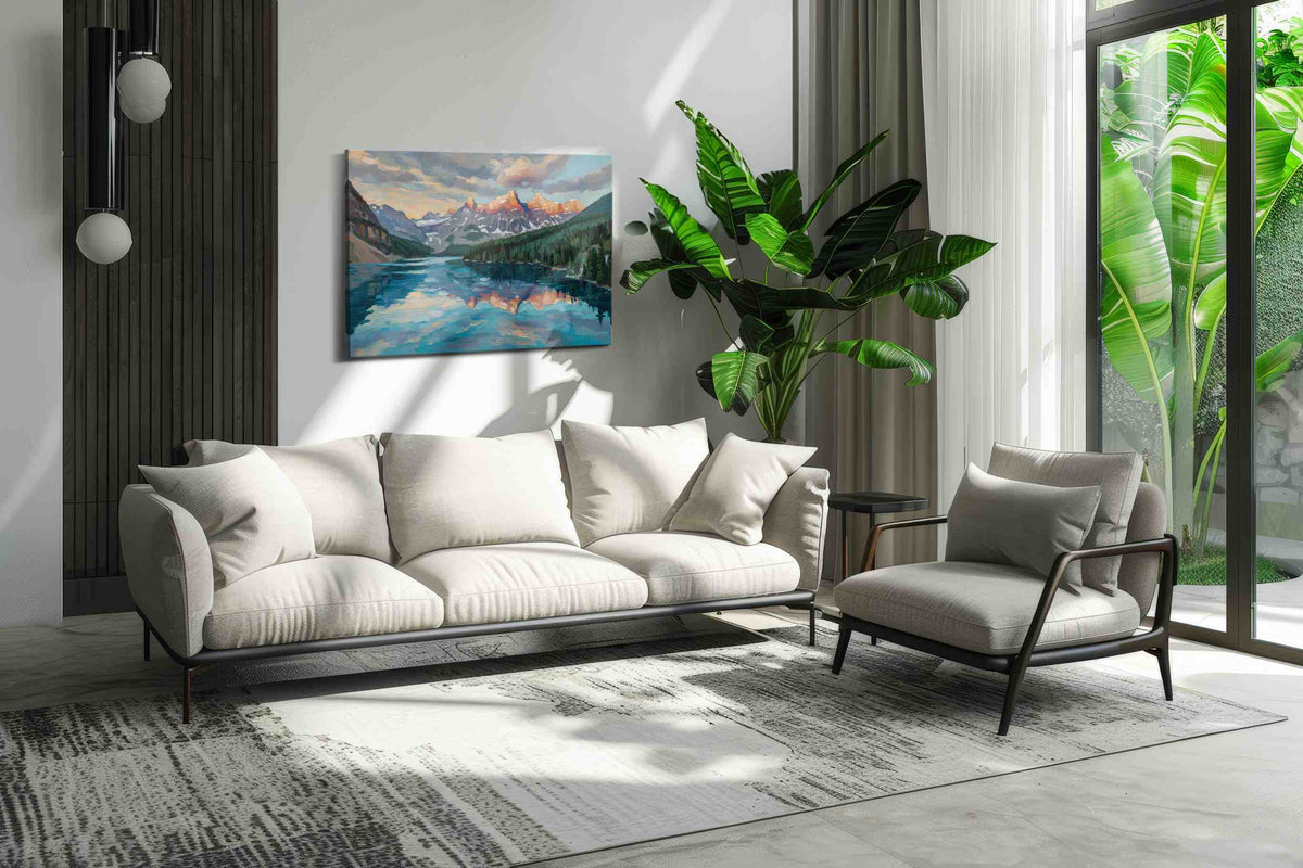 Reflections of Serenity landscape canvas print in a modern interior mockup