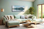 Reflections of the Peaks landscape canvas print, hanging on wall