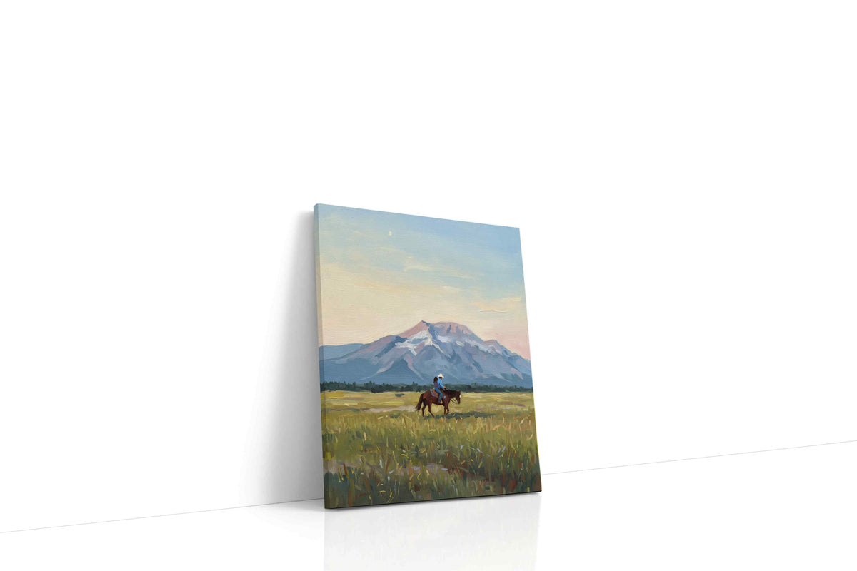 Riders at Dawn's Embrace landscape canvas print gallery-wrapped portrait canvas studio shot