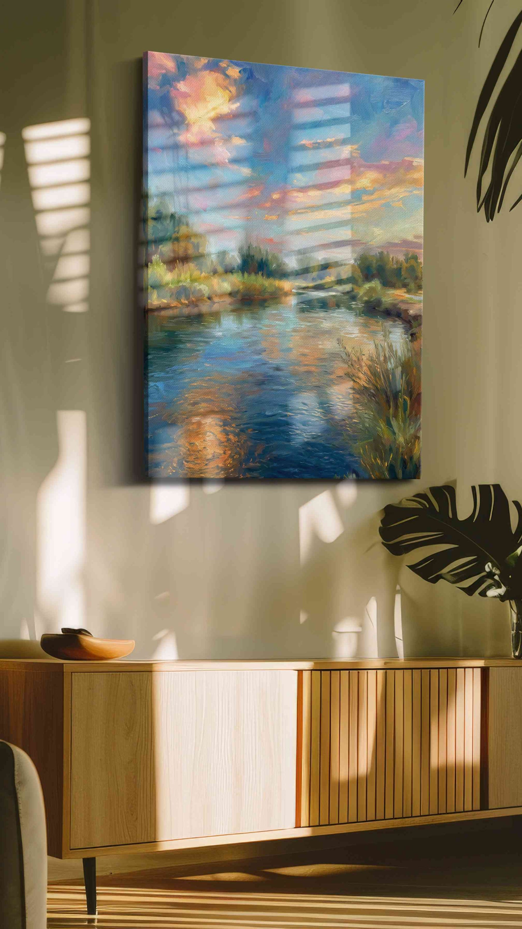Ripples of Serenity at Dusk landscape canvas print in a hung canvas mockup