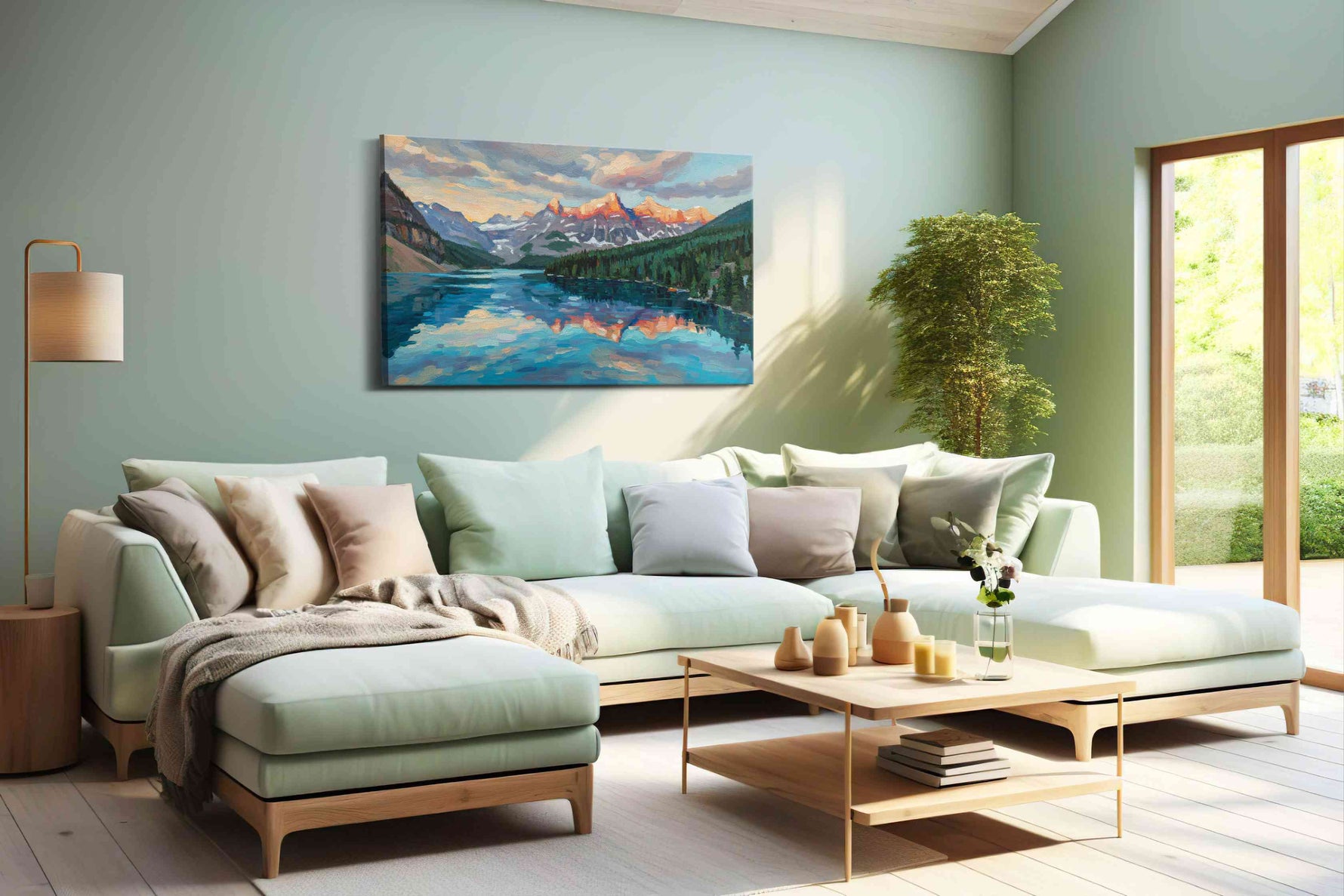 Serenade of Alpine Reflections landscape canvas print, hanging on wall