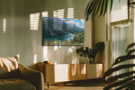 Serenity Beyond the Peaks landscape canvas print in a hung canvas mockup