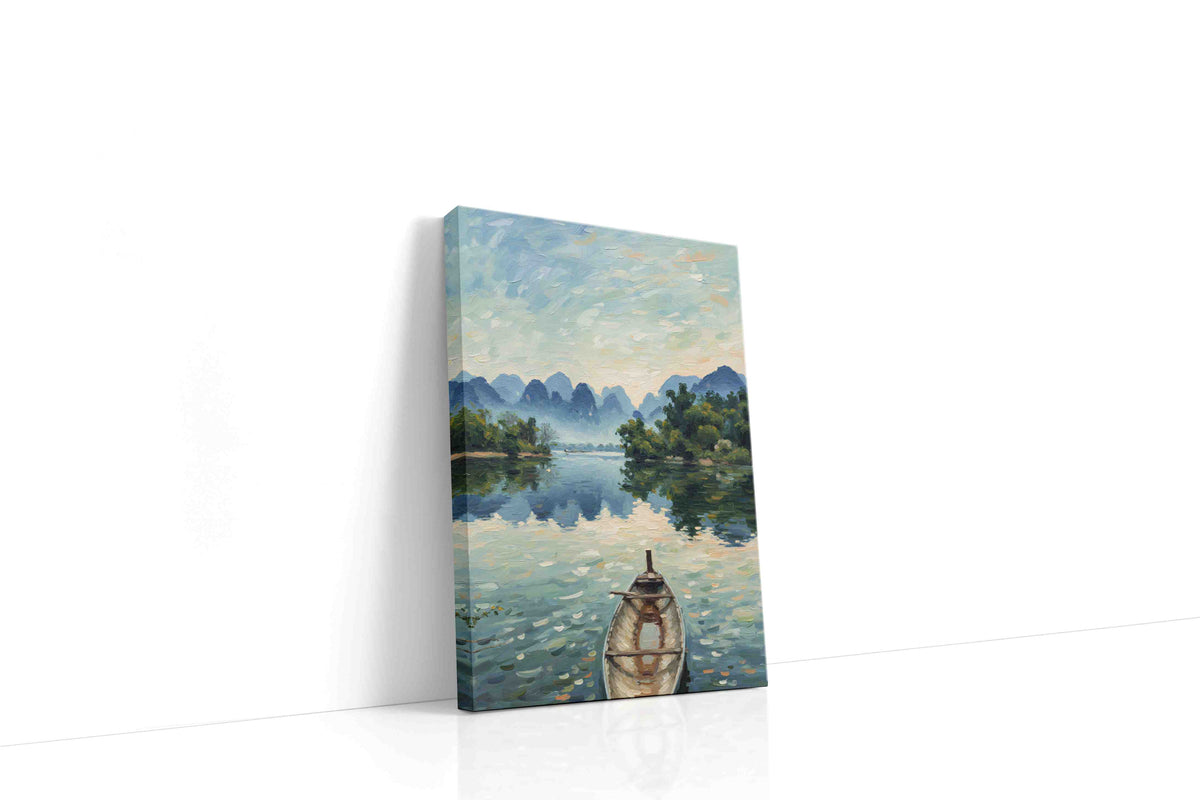 Serenity at Dawn's Embrace landscape canvas print gallery-wrapped portrait canvas studio shot