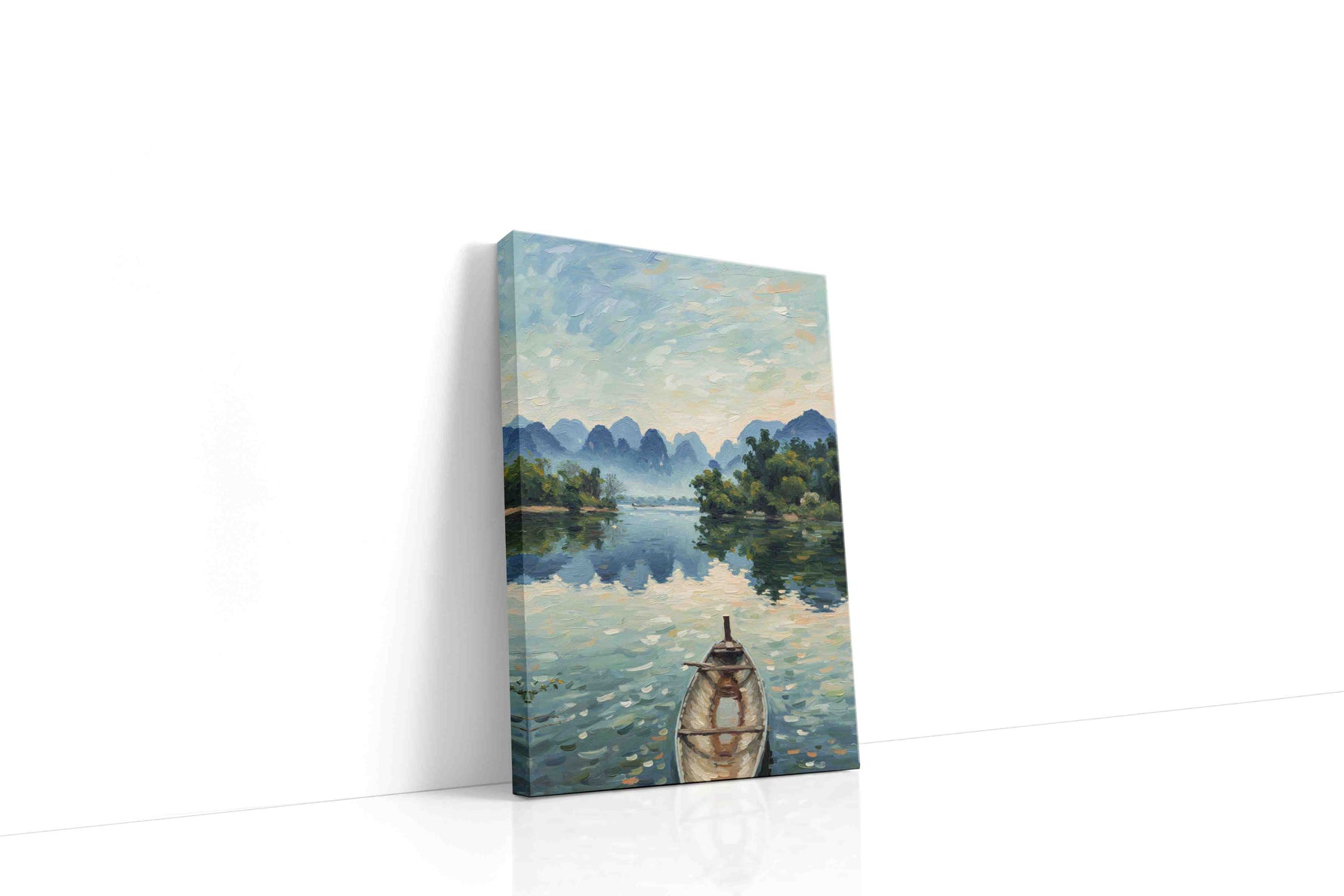 Serenity at Dawn's Embrace landscape canvas print gallery-wrapped portrait canvas studio shot