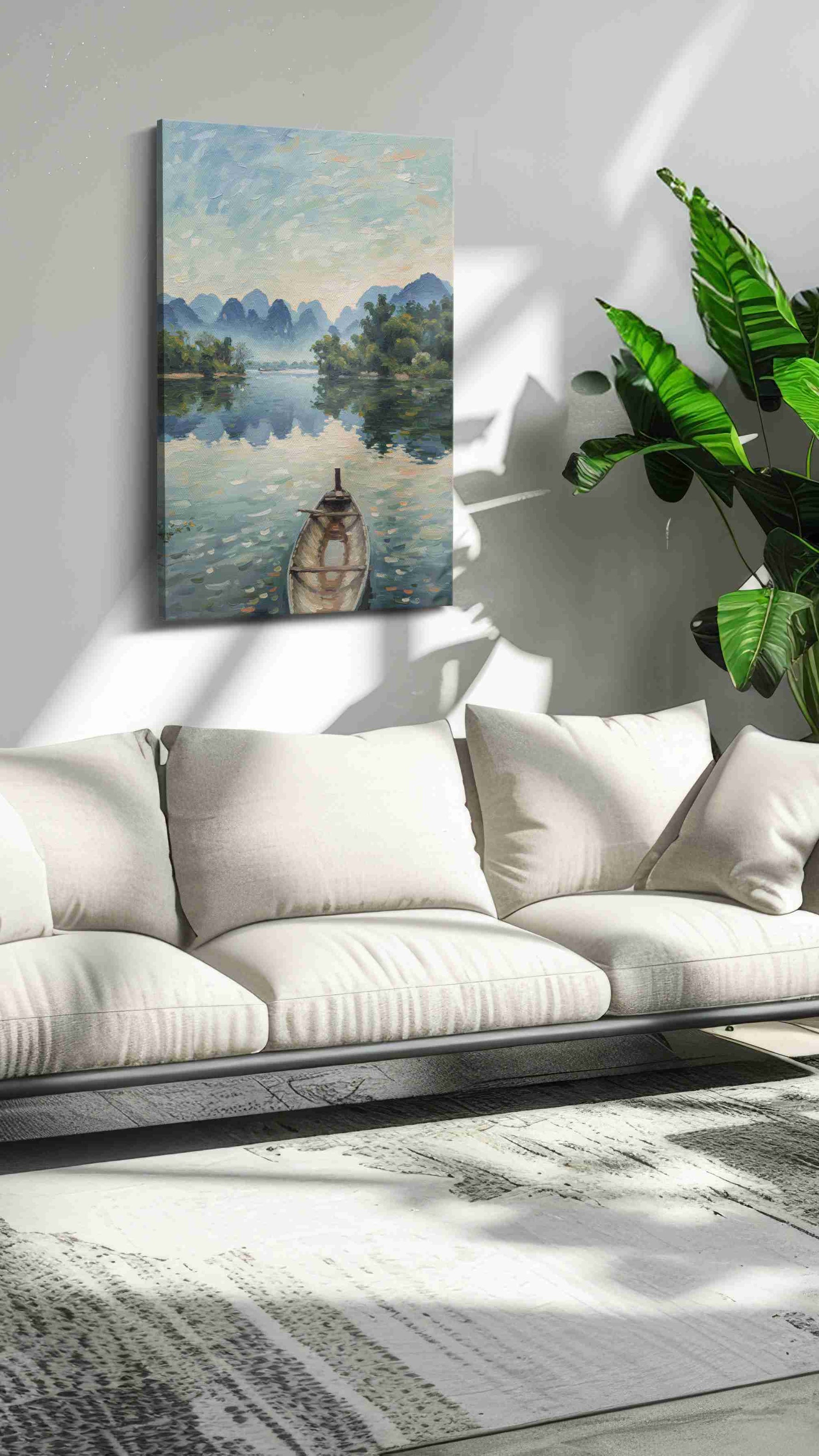 Serenity at Dawn's Embrace landscape canvas print, on wall, lifestyle preview