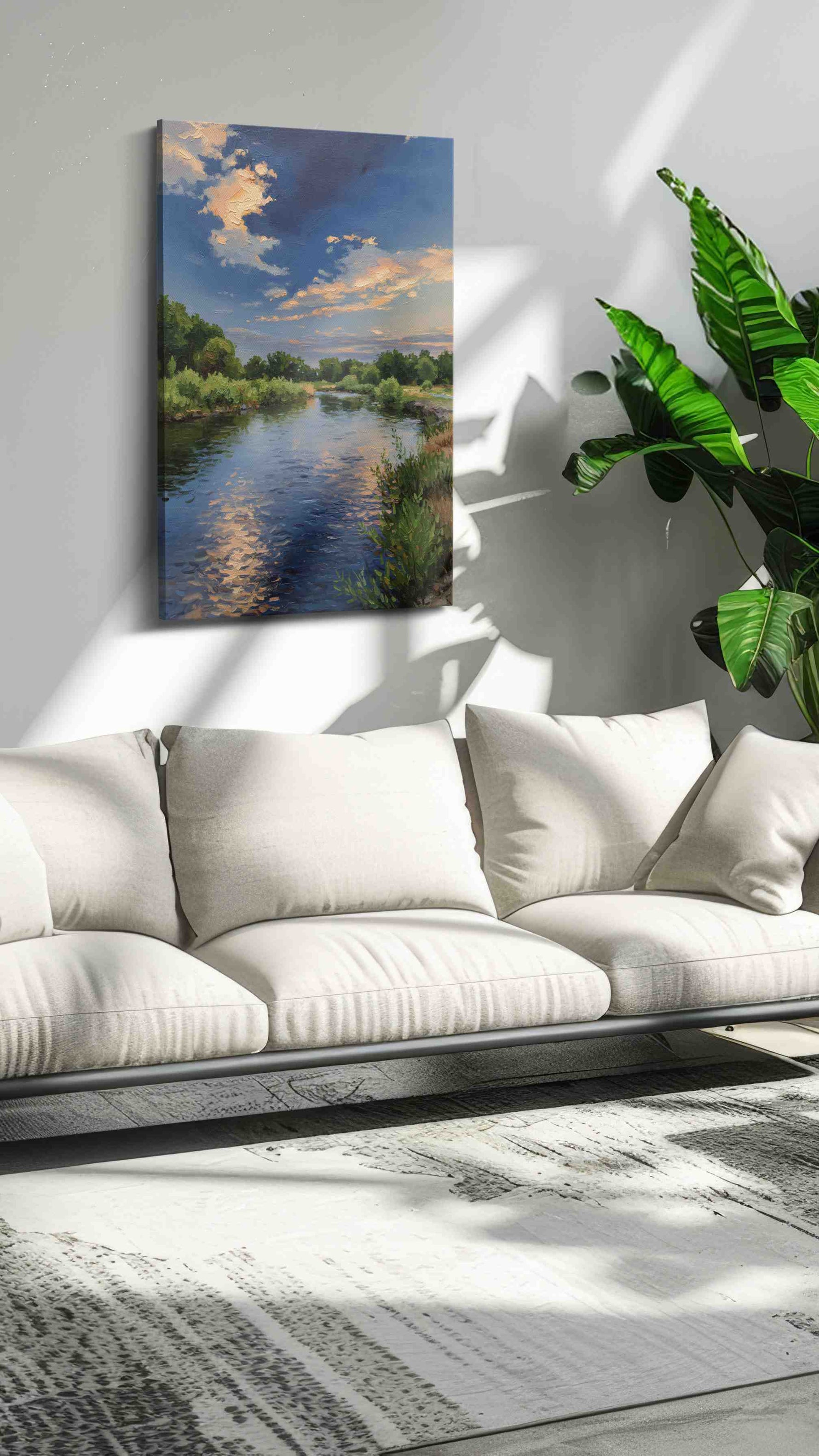 Serenity by the Riverside landscape canvas print, on wall, lifestyle preview