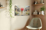 Serenity in Sakura Streets landscape canvas print, displayed in a living room