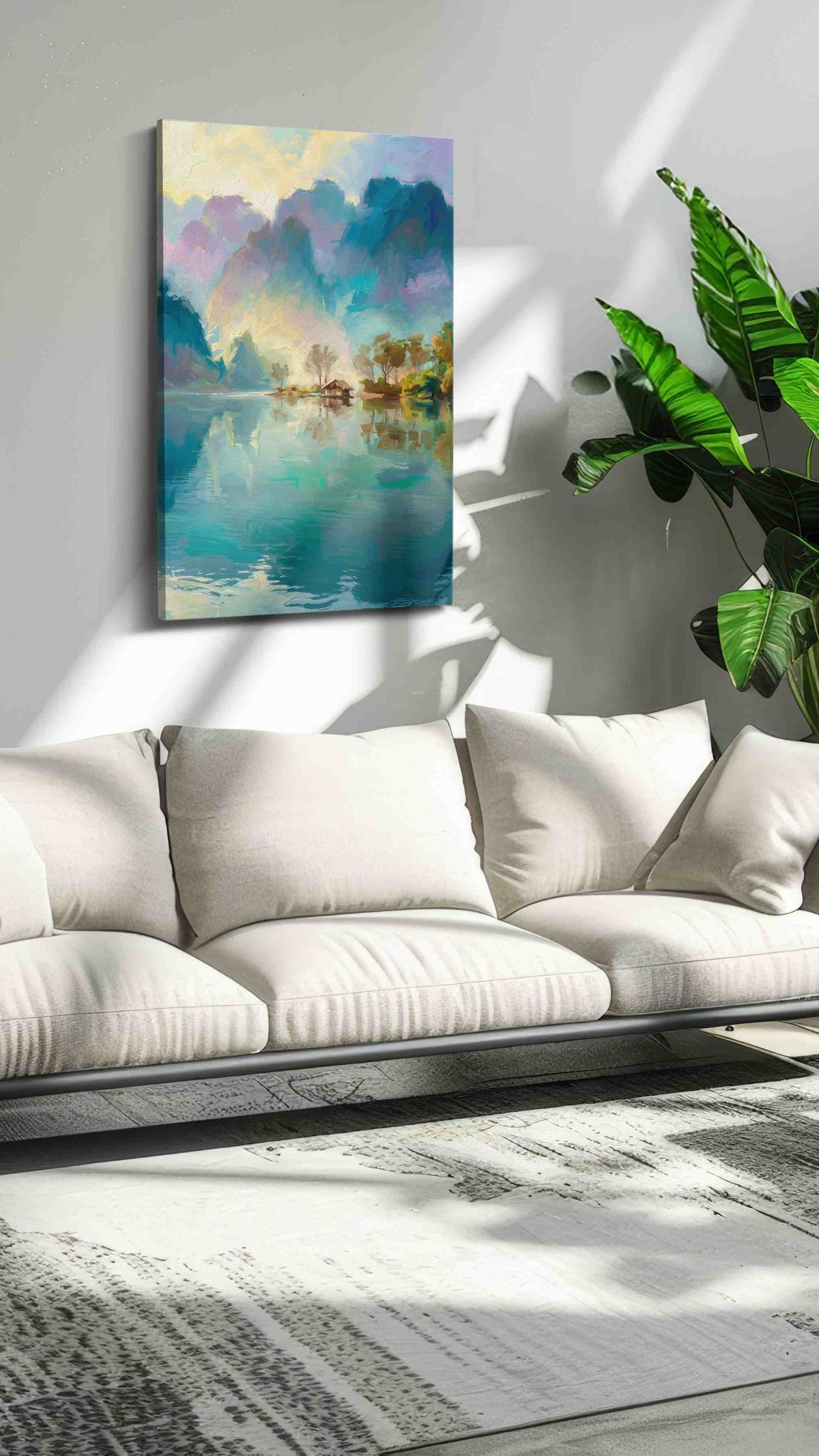 Serenity's Reflection landscape canvas print, on wall, lifestyle preview