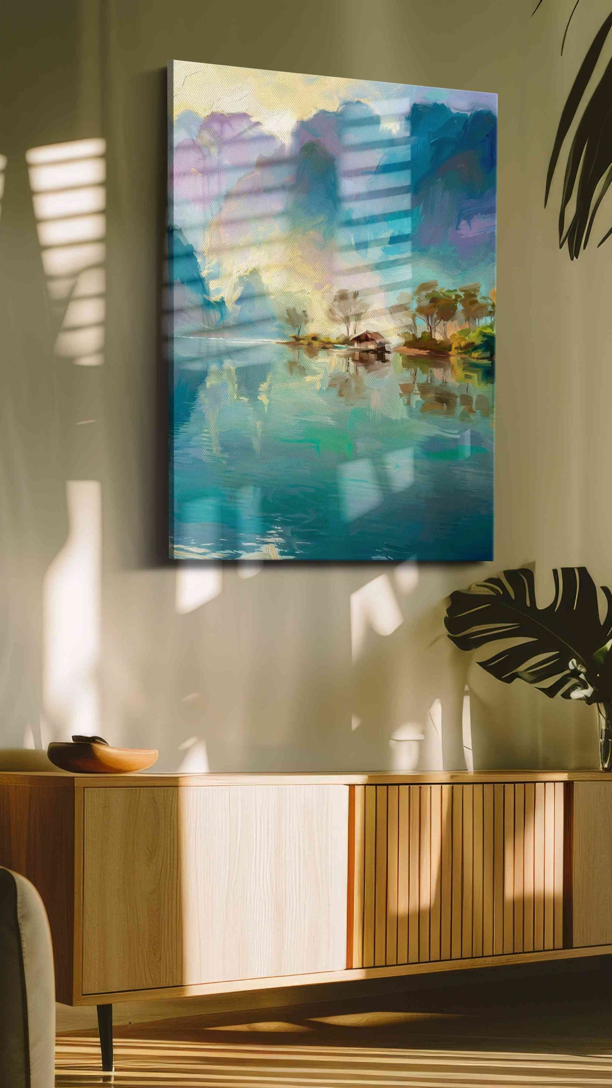 Serenity's Reflection landscape canvas print in a contemporary interior mockup