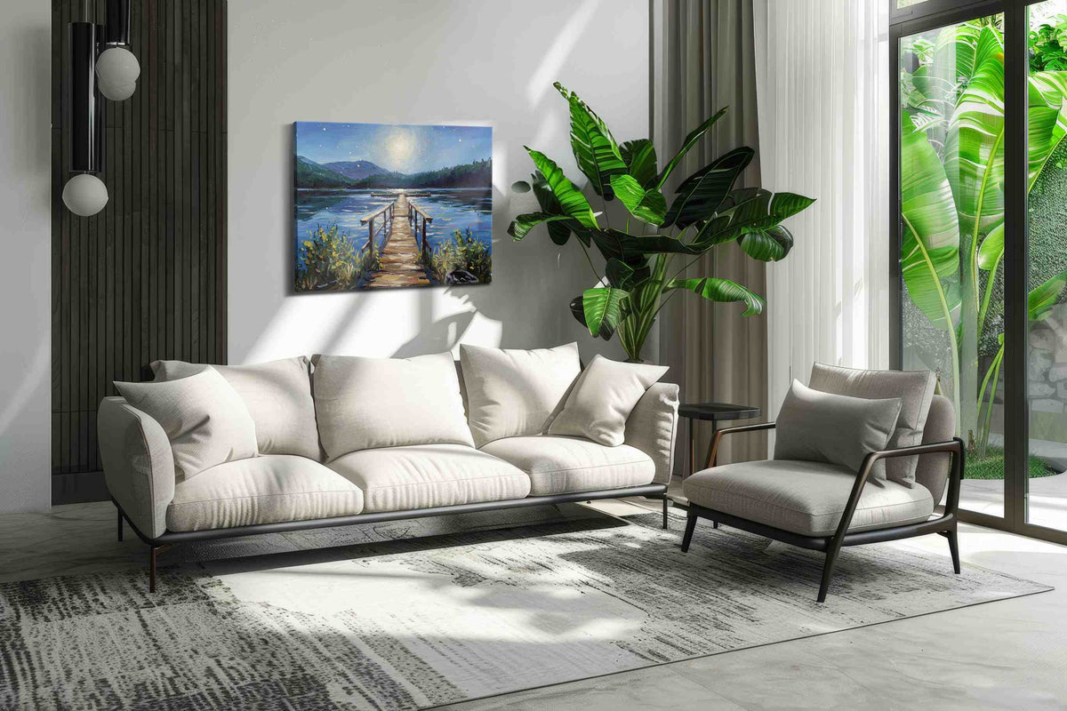 Starlit Serenity on the Lake landscape canvas print in a hung canvas mockup