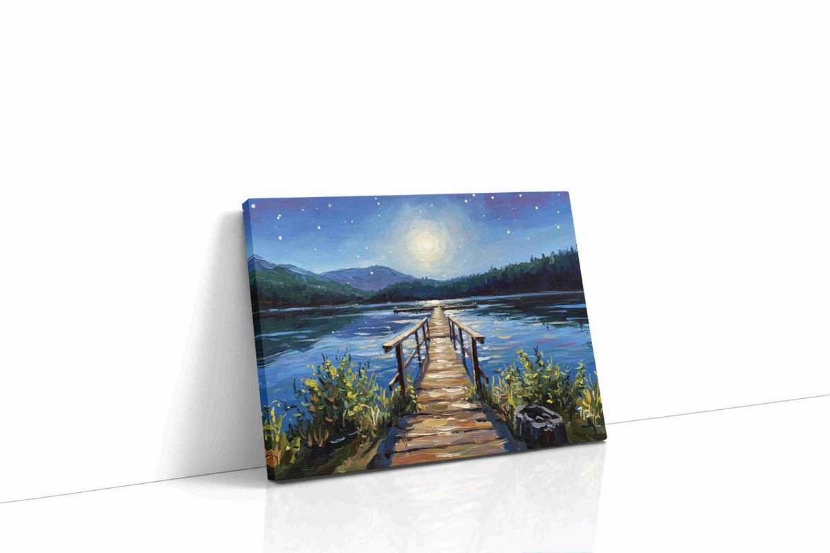 Starlit Serenity on the Lake landscape canvas print, gallery-wrapped, ready to hang
