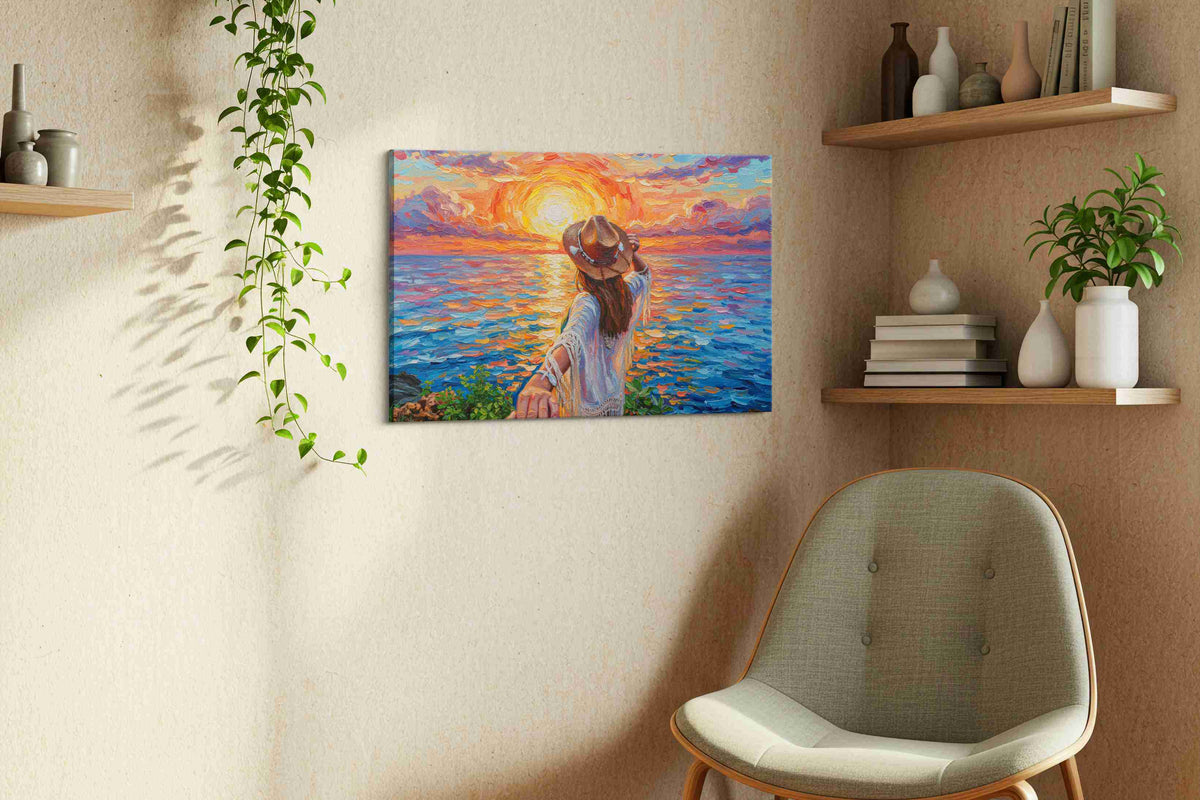 Sunset Symphony Embrace romance canvas print styled in a living room