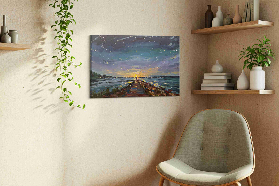 Sunset Symphony on the Pier – landscape canvas wall art, gallery-wrapped, ready to hang