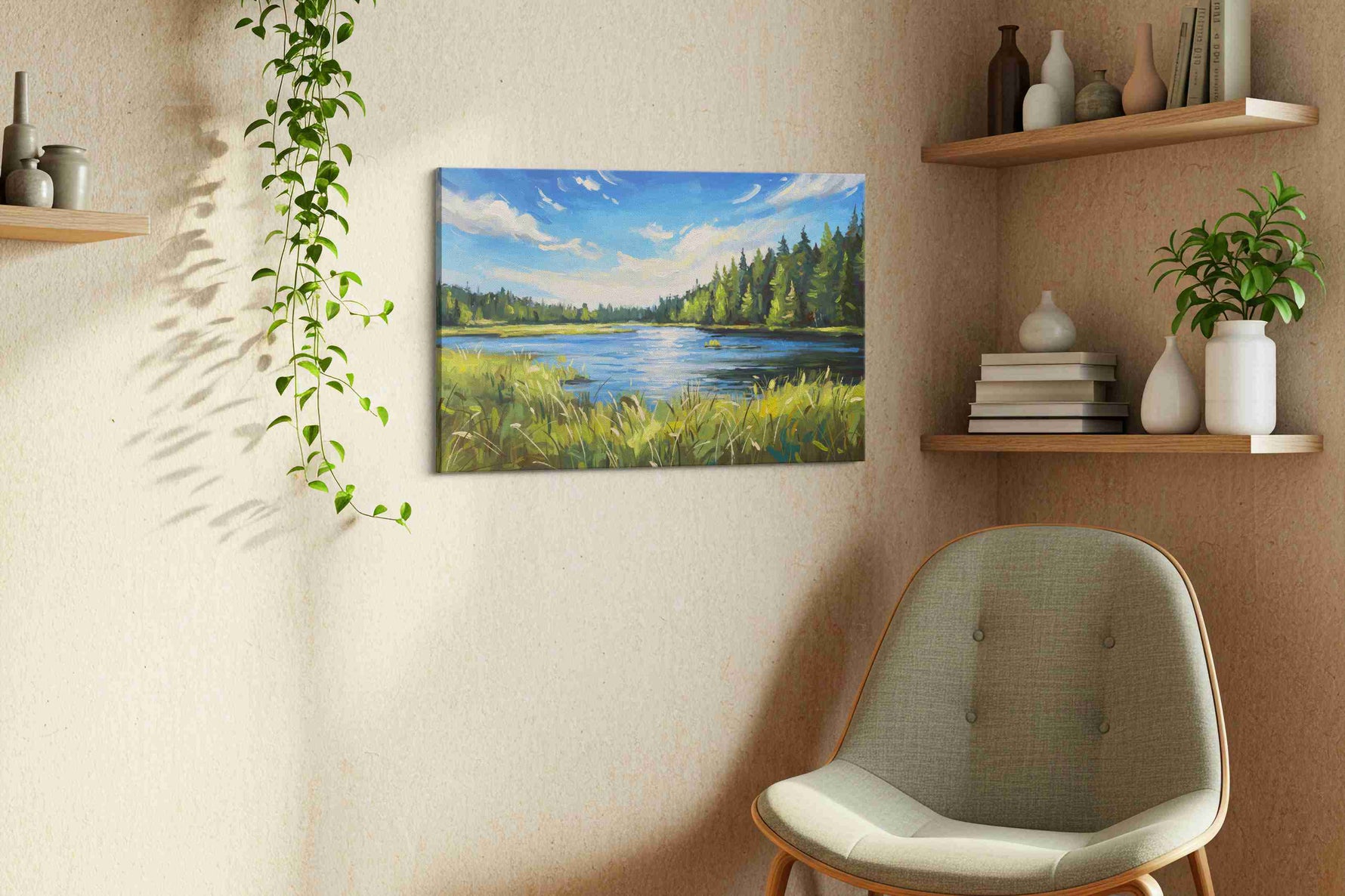 Tranquil Reflections of Summer – landscape canvas wall art, gallery-wrapped, ready to hang