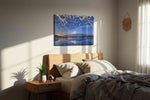 Twilight Blossoms Over Serenity landscape canvas print, displayed in a bedroom