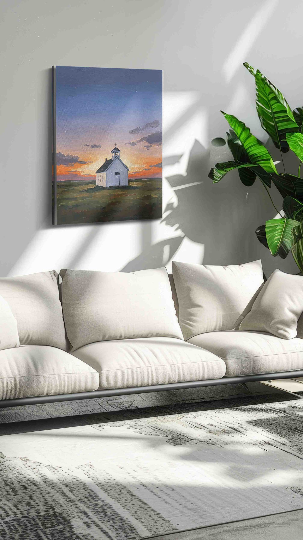 Twilight Serenity Chapel landscape canvas print, on wall, lifestyle preview