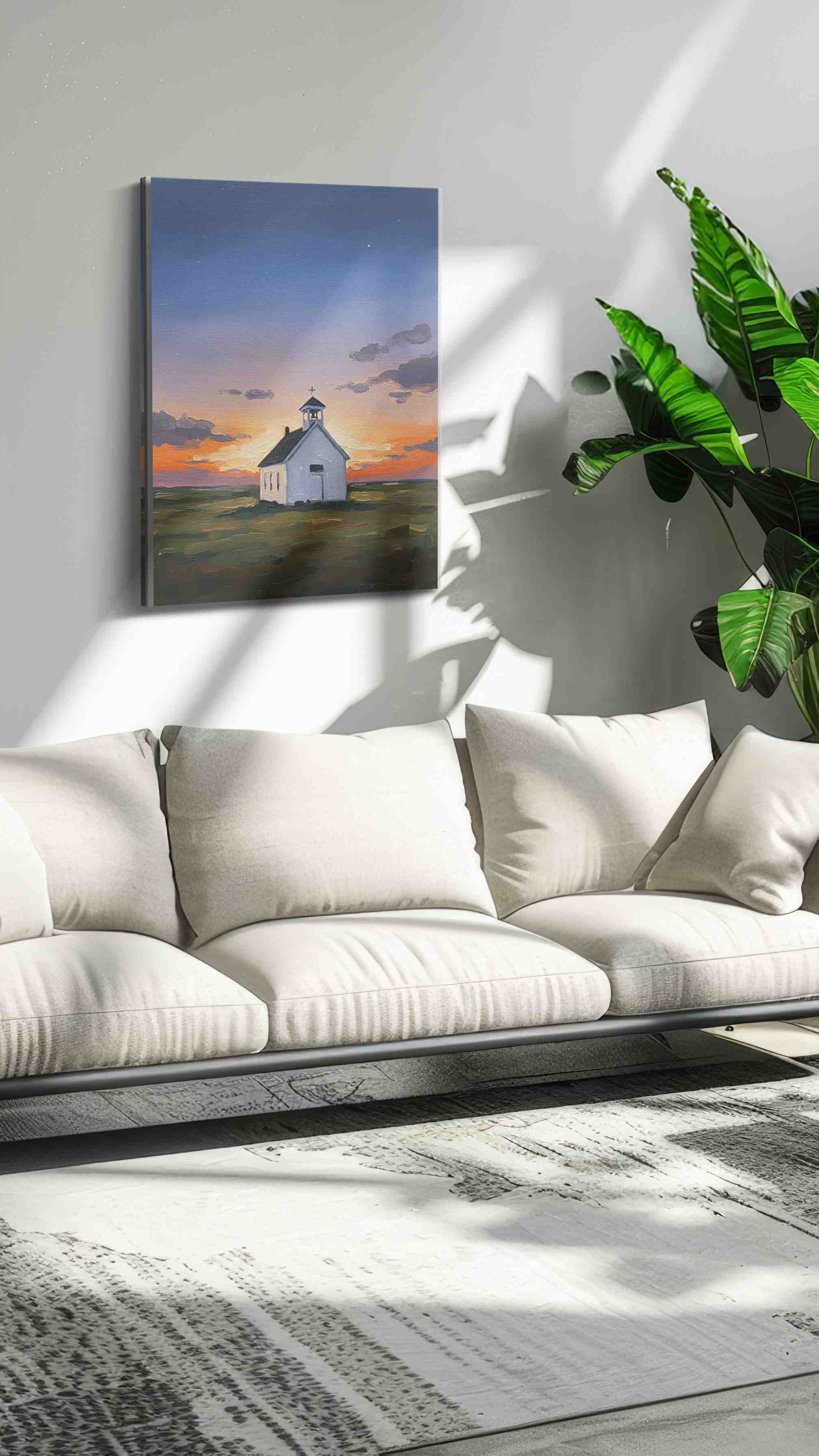 Twilight Serenity Chapel landscape canvas print, on wall, lifestyle preview