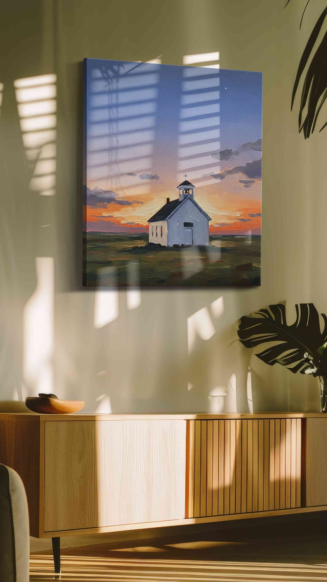 Twilight Serenity Chapel – landscape canvas wall art, gallery-wrapped, ready to hang