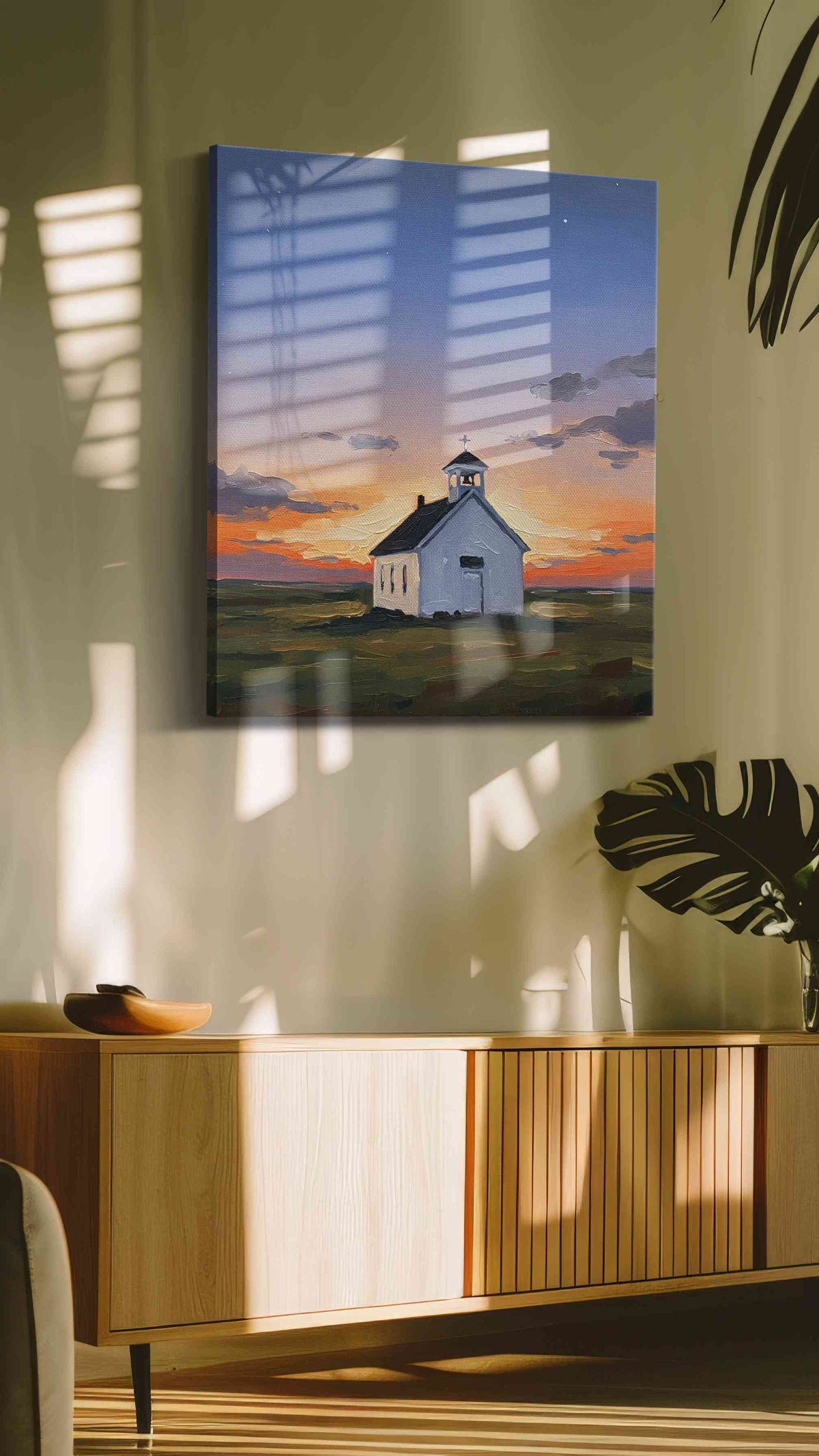 Twilight Serenity Chapel – landscape canvas wall art, gallery-wrapped, ready to hang