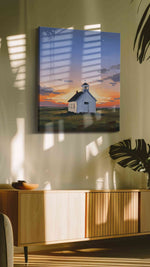 Twilight Serenity Chapel – landscape canvas wall art, gallery-wrapped, ready to hang
