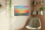 Vibrant Sunset Symphony landscape canvas print, displayed in a living room