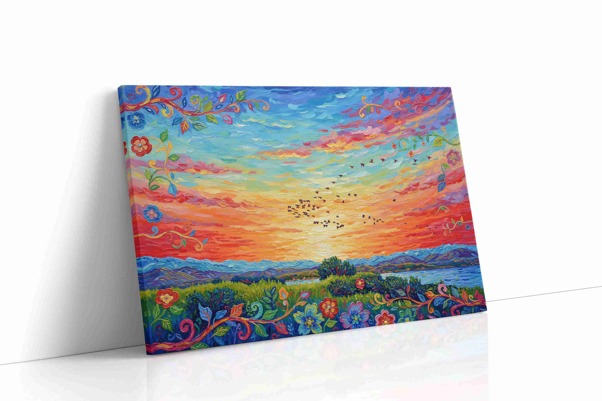 Vibrant Sunset Symphony landscape canvas print, gallery-wrapped, ready to hang