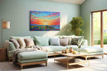Vibrant Sunset Symphony landscape canvas print, hanging on wall