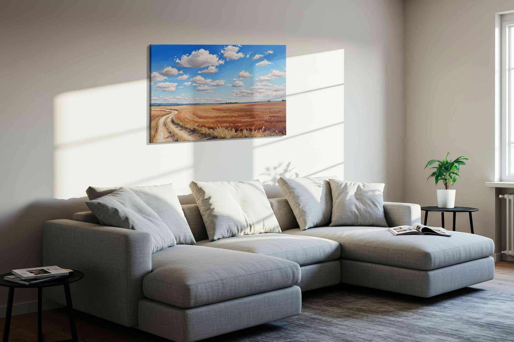 Wanderer's Dreamscape landscape canvas print in a living room scene
