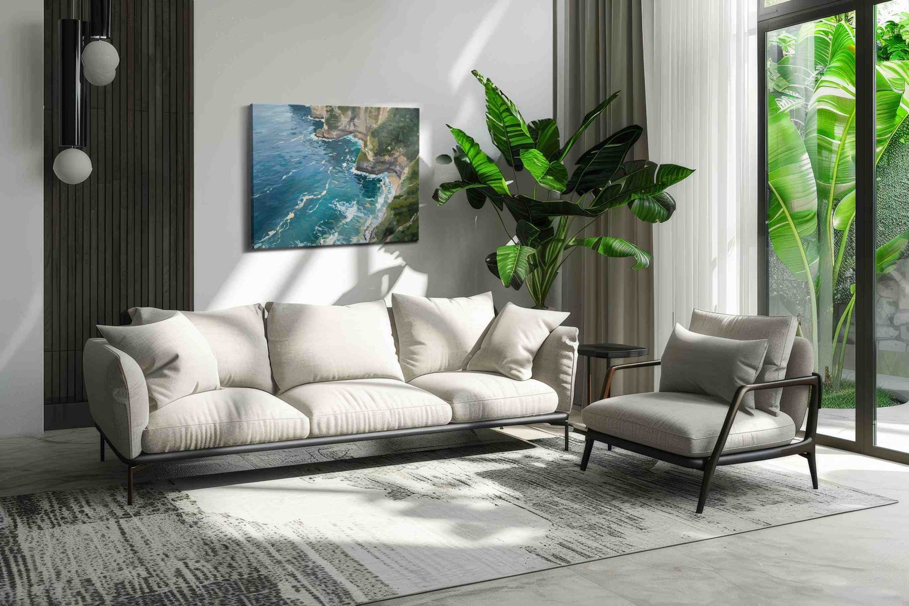 Waves Whisper to Cliffs landscape canvas print, on wall, lifestyle preview