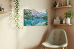 Whispering Alpine Waters landscape canvas print styled in a living room
