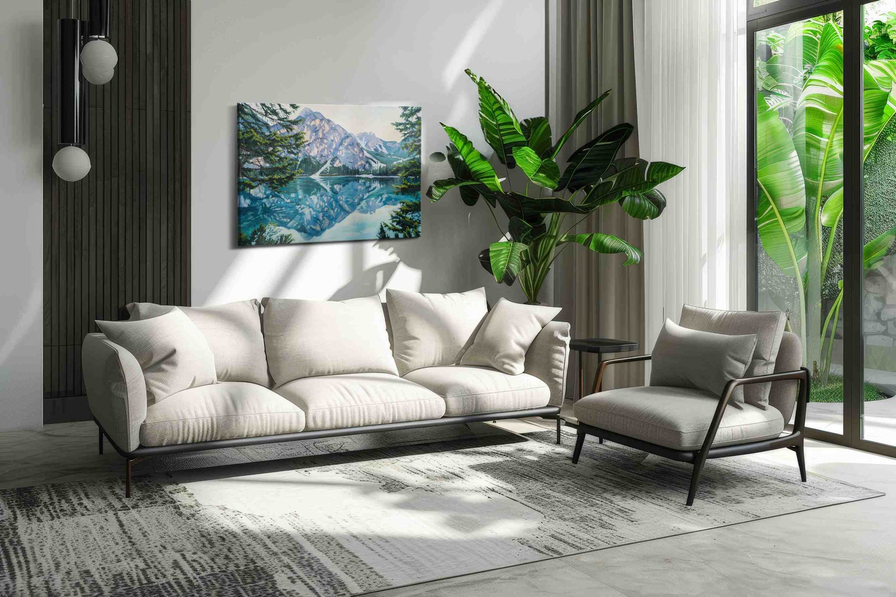 Whispering Alpine Waters landscape canvas print in a hung canvas mockup